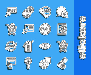 set line chain link and coin add to shopping cart vector image