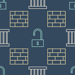 Set line prison window bricks and open padlock vector