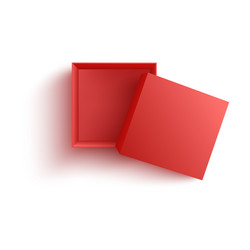 Top view on empty open red paper box in realistic vector