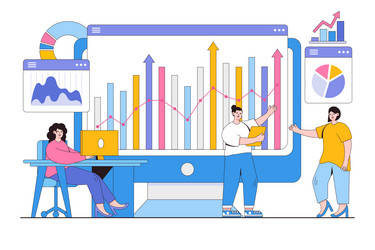 flat business team monitoring and analyst web vector image