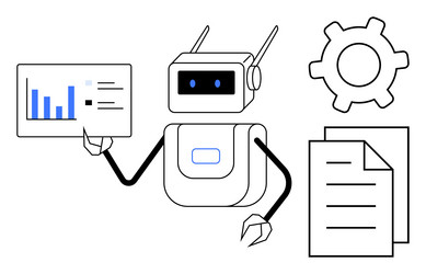 robot analyzing data with a chart and documents vector image