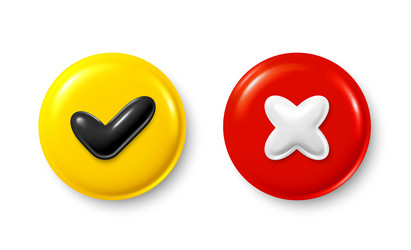 right and wrong 3d buttons quiz answer time game vector image