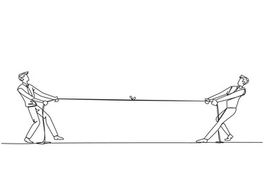 single one line drawing two businessmen pulling