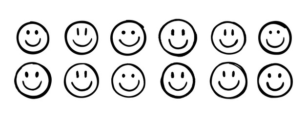 smile face doodle sketch style icon set smiling vector image
