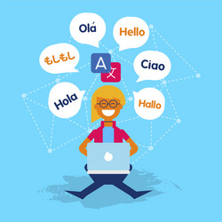 Language translator girl using social media app vector