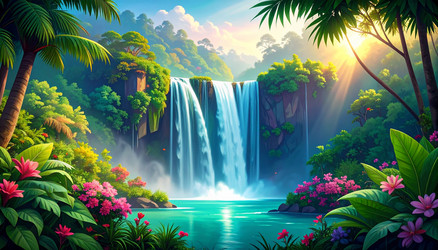 lush waterfall scene in a tropical paradise Vector Image