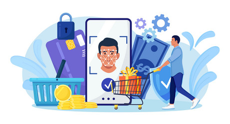 man using face recognition technology for payment vector