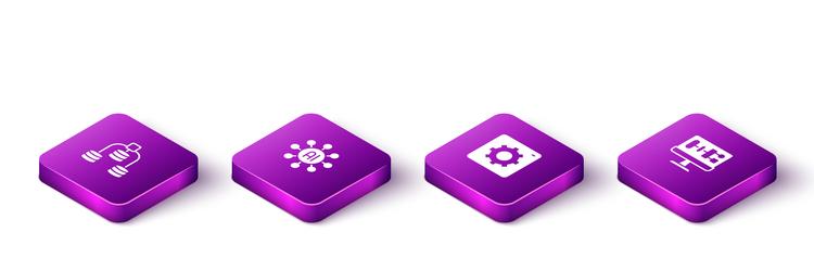 set isometric server data neural network vector image