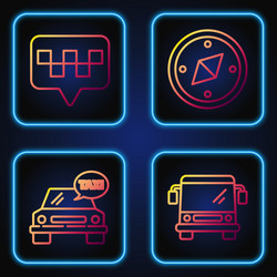 set line bus taxi car map pointer vector image