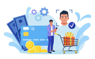 man using face recognition technology for payment vector image