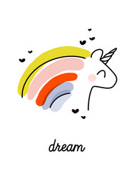 artistic cheerful unicorn with rainbow hair vector