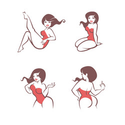 Retro Pinup Girls Collection Vector Image