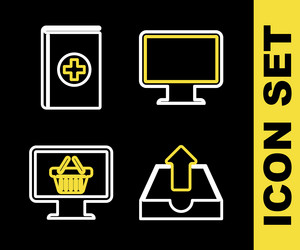 set line computer monitor screen upload inbox vector image