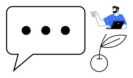 man pointing while using laptop speech bubble vector image