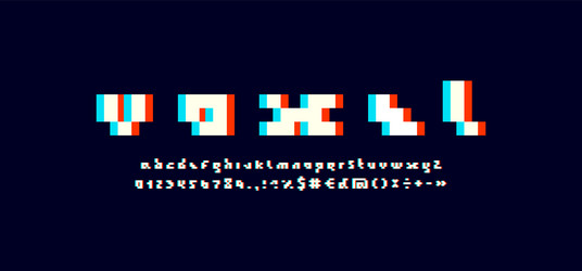 pixel font alphabet or made in glitch style vector image