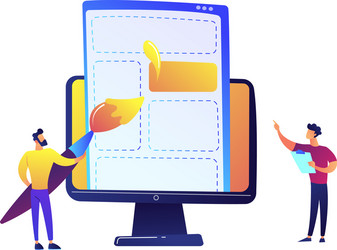 programmers drawing web page elements with brush vector image