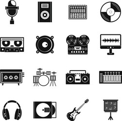 recording studio items icons set simple style vector