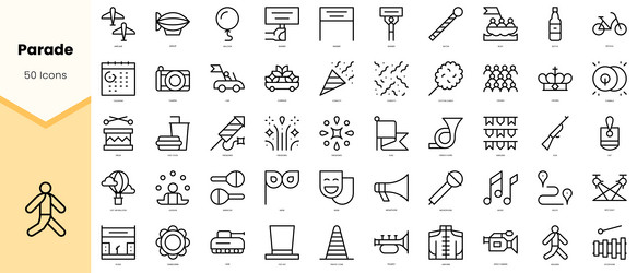 set of parade icons simple line art style vector