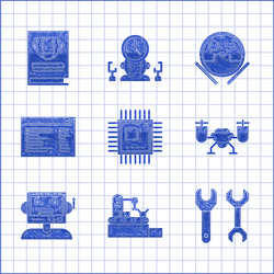set processor with microcircuits cpu factory vector image