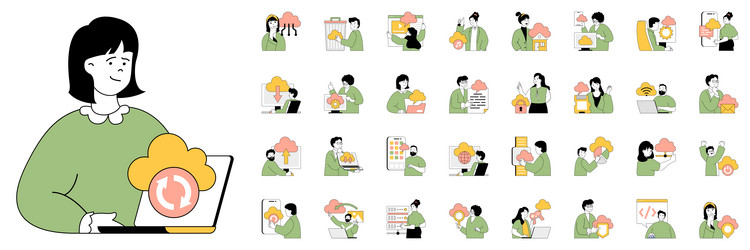 cloud computing concept with character situations vector image