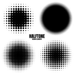 Circle halftone design elements with black dots vector