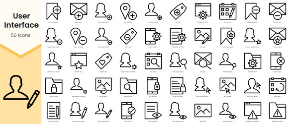 set of user interface icons simple line art style vector