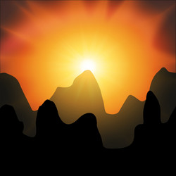 red sunset in the mountains on a black background vector