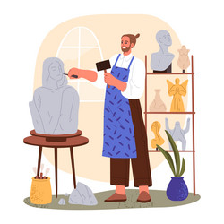 sculptor crafting statue with chisel vector image