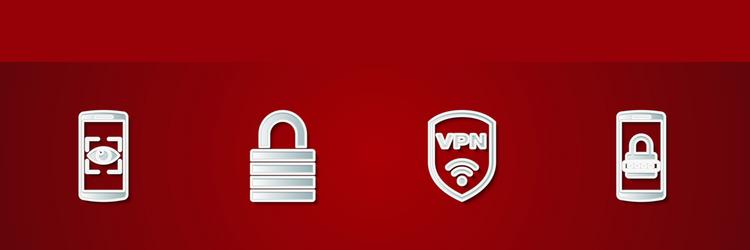 Set mobile and eye scan lock shield with vpn vector