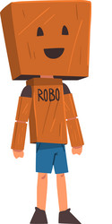 Boy playing robot with cardboard box on his head vector