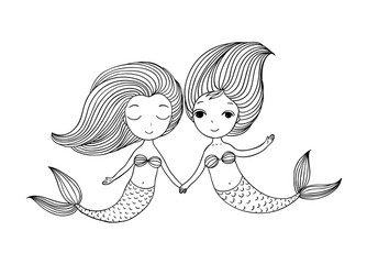 two little cartoon mermaid siren Vector Image