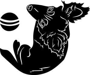 Cute dog with a ball black stencil first variant vector