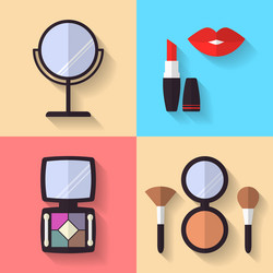 Flat makeup set with perfume lipstick cream Vector Image