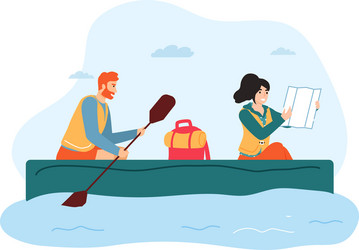 Woman and man traveling on boat guy holding vector