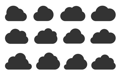 flat cloud shape network web data black icon set vector image