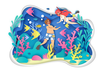 Underwater Couple Snorkeling Vector Image