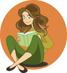 Cartoon cute girl reading book vector