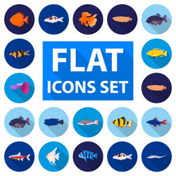 Different types of fish flat icons in set vector
