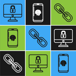 Set line lock on computer monitor screen chain vector