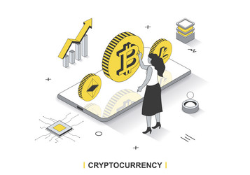 cryptocurrency concept in 3d isometric outline vector