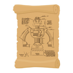 Old drawing of robot on scroll design vector