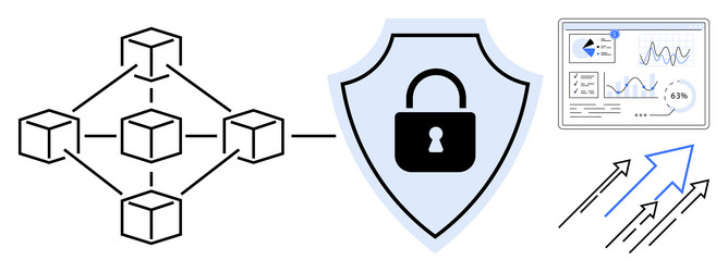 blockchain network security shield with data vector image