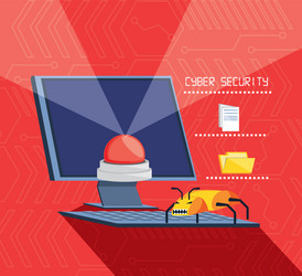 desktop computer with set icons cyber security vector image