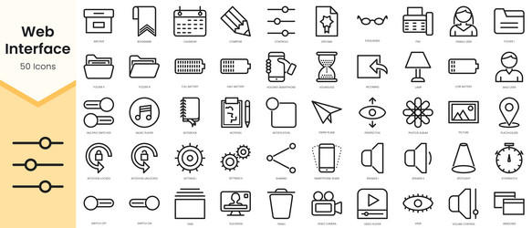 set of web interface icons simple line art style vector image