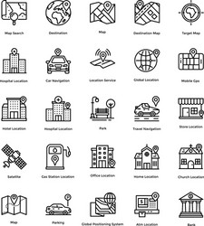 Navigation map and direction line icons set vector