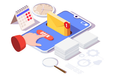 smartphone with email envelope open button vector image