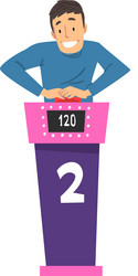 man guessing quiz question and pressing button vector image