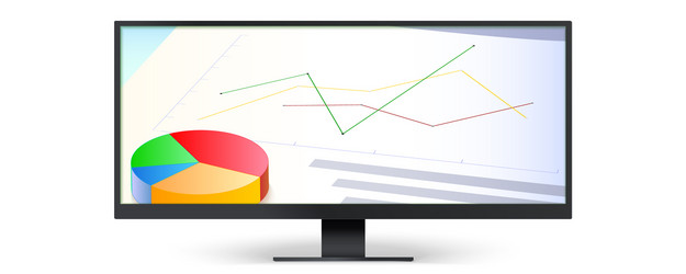 wide large-format computer monitor showing charts vector image