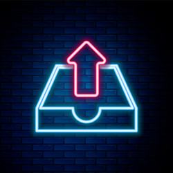 Glowing neon line upload inbox icon isolated vector