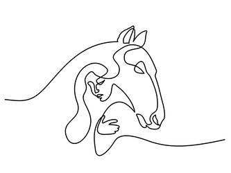 horse and woman heads logo continuous one line vector